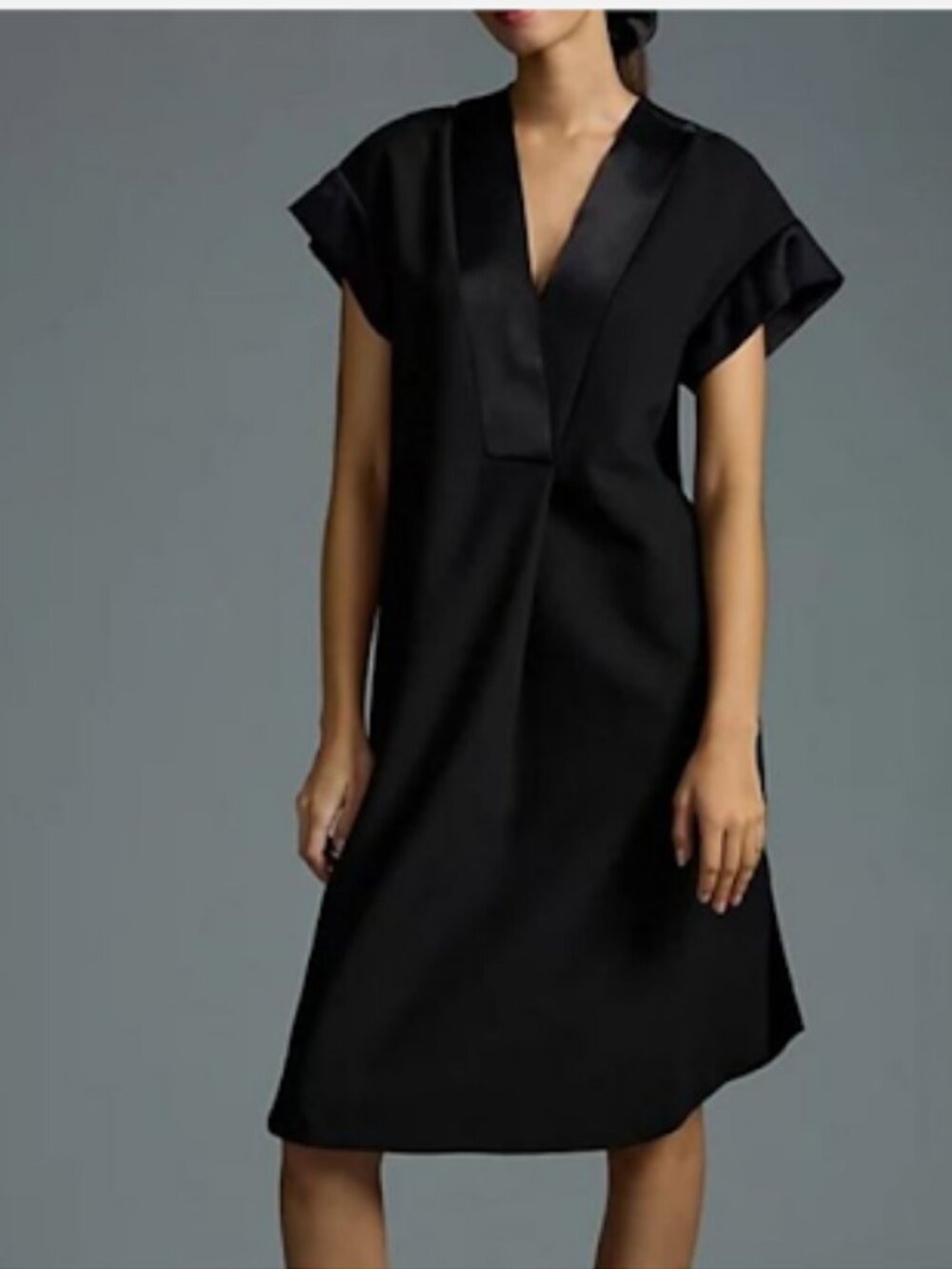 Anthropologie Maeve Minimalist  Deep-V Black Midi Dress Small